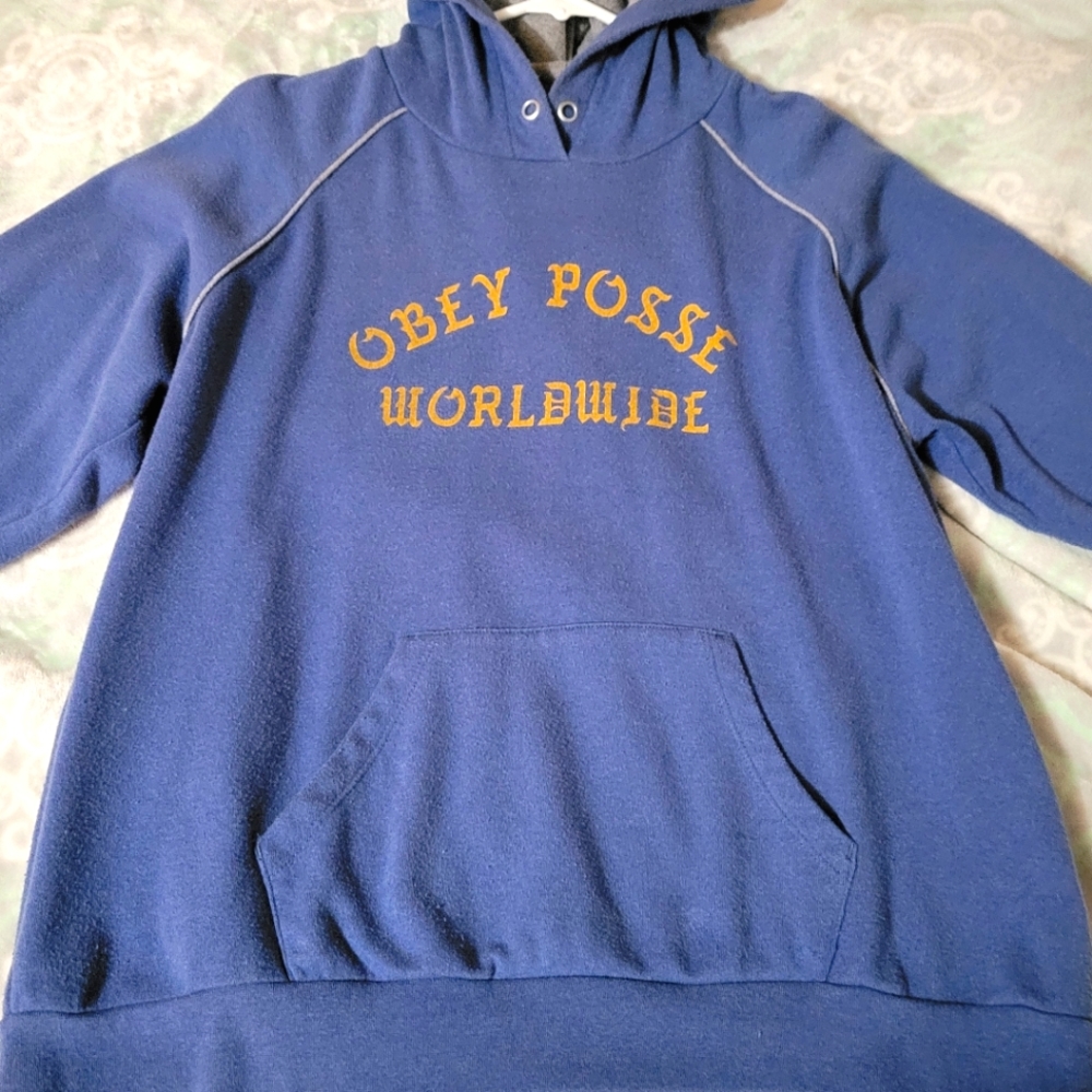 OBEY posse world-wide blue pullover hoodie